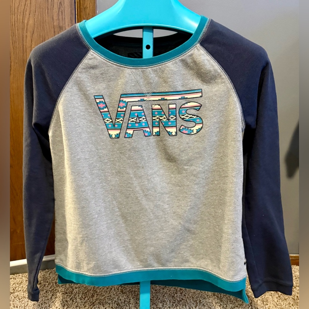 Women’s Vans Raglan Sweatshirt - heather gray & navy blue - Size Large